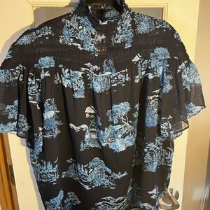 Women’s Navy Blue Blouse with Light Blue Floral Print